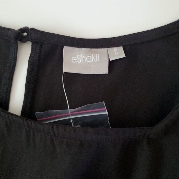 E. Shakti Black Short Sleeve Square Neck Fit and Flare Mini Dress Womens Medium - Picture 7 of 8